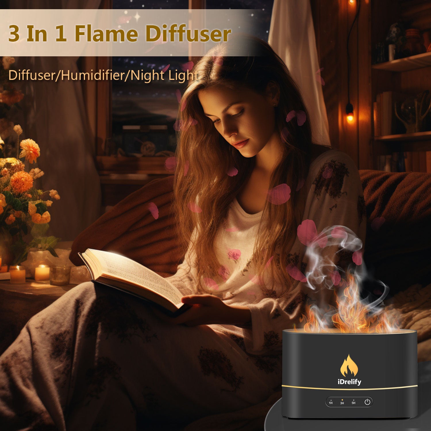 Flame Effect Essential Oil Diffuser - Cozy Wood Look witch Timer - cosyaura