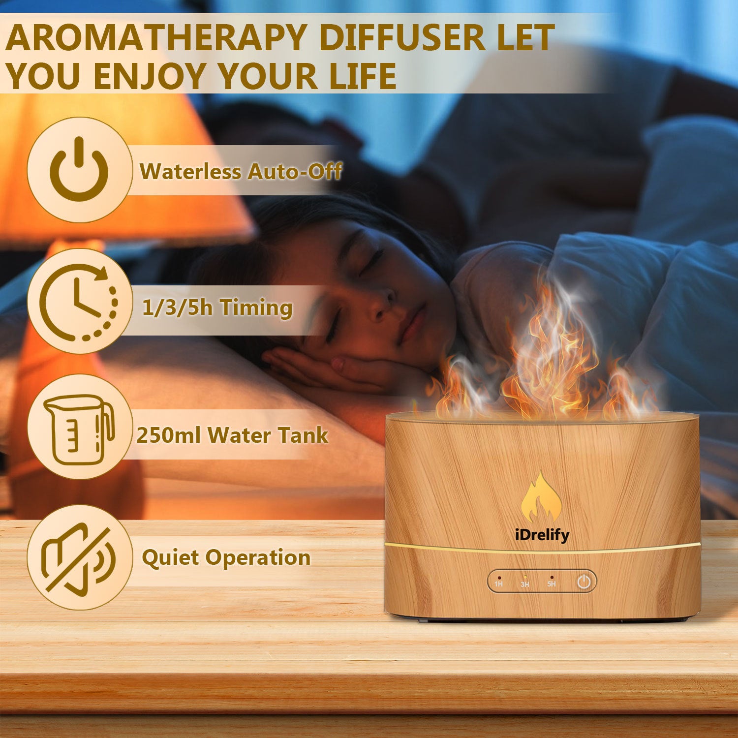 Flame Effect Essential Oil Diffuser - Cozy Wood Look witch Timer - cosyaura